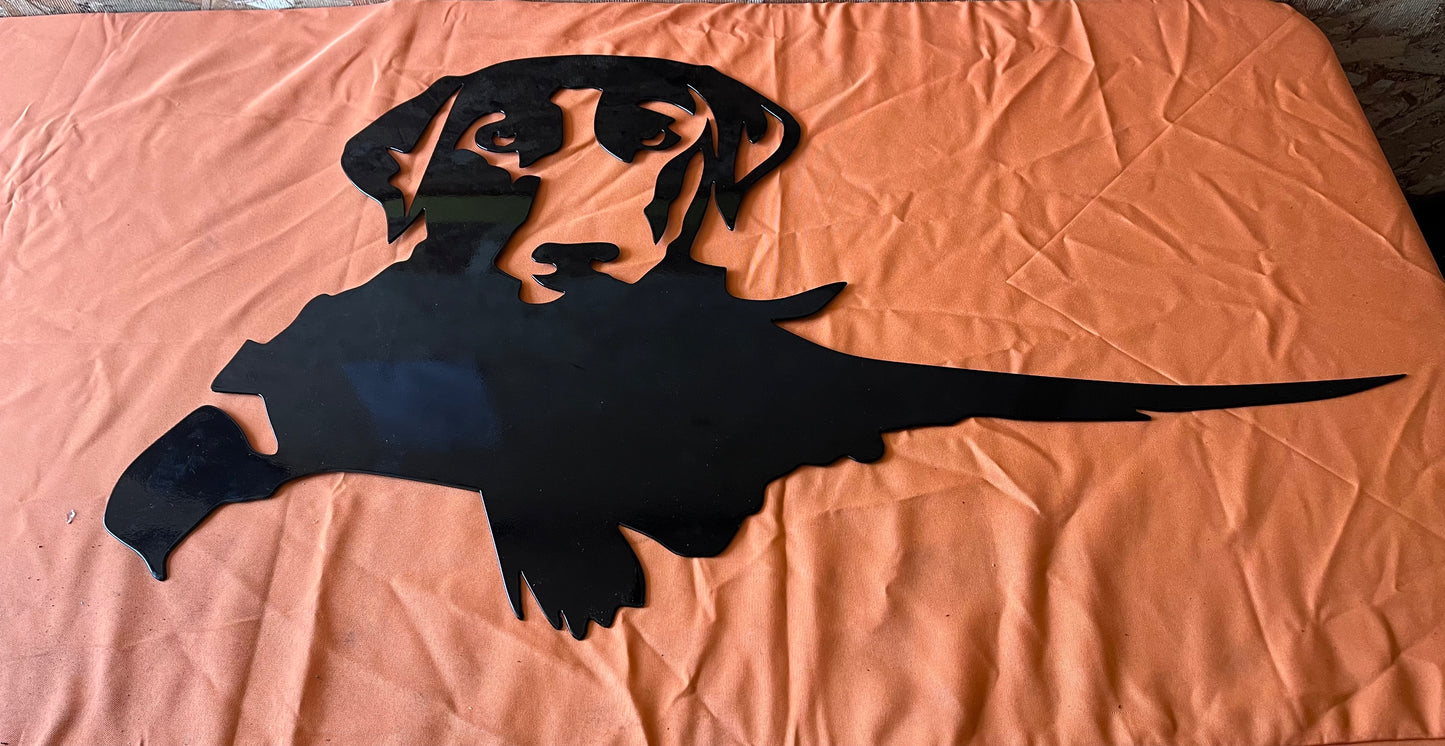 Dog with Pheasant Metal Wall Art – Powder-Coated Steel