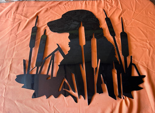 Hunting Dog Metal Wall Art – 24” x 24” Cattail Scene